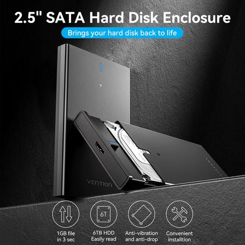 Vention 2.5 Inch SATA Hard Drive Enclosure (USB 3.0 Micro-B) Black