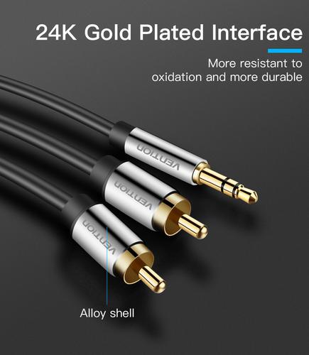 Vention 3.5mm Male to 2RCA Male Audio Cable 1.5M Black Metal Type