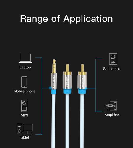 Vention 3.5mm Male to 2RCA Male Audio Cable 1.5M Black Metal Type