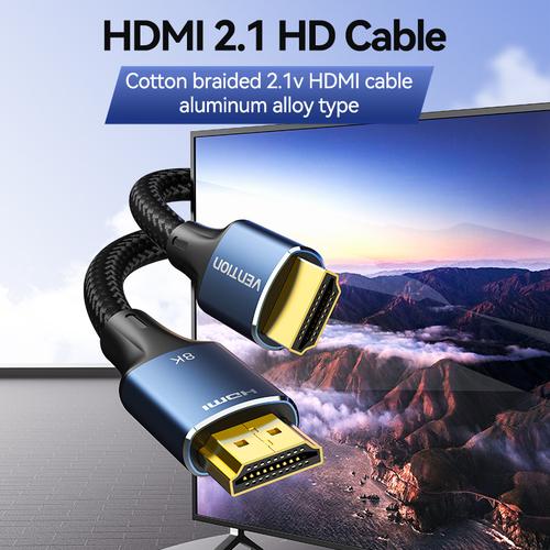 Vention Cotton Braided HDMI-A Male to Male HD Cable 8K 5M Blue Aluminum Alloy Type