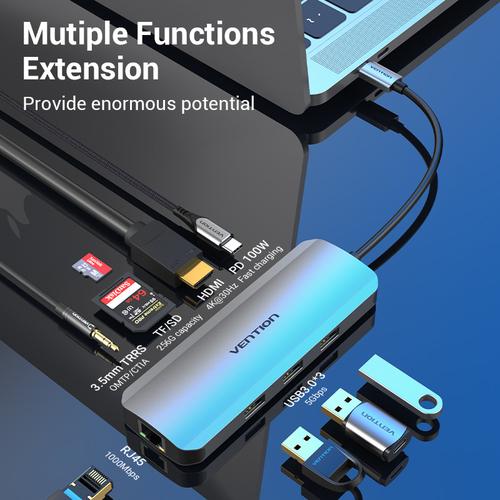 Vention TOLHB dockingstation Ledningsført USB 3.2 Gen 1 (3.1 Gen 1) Type-C Sølv