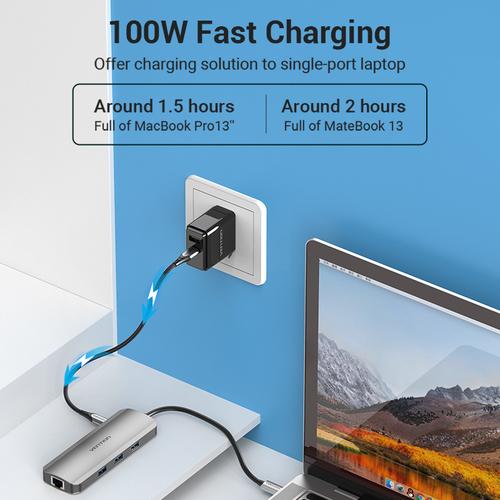 Vention TOLHB dockingstation Ledningsført USB 3.2 Gen 1 (3.1 Gen 1) Type-C Sølv