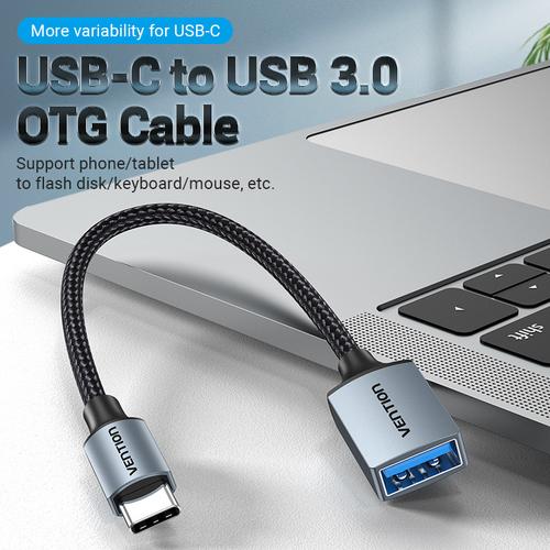 Vention USB 3.0 C Male to A Female OTG Cable 0.15M Gray Aluminum Alloy Type