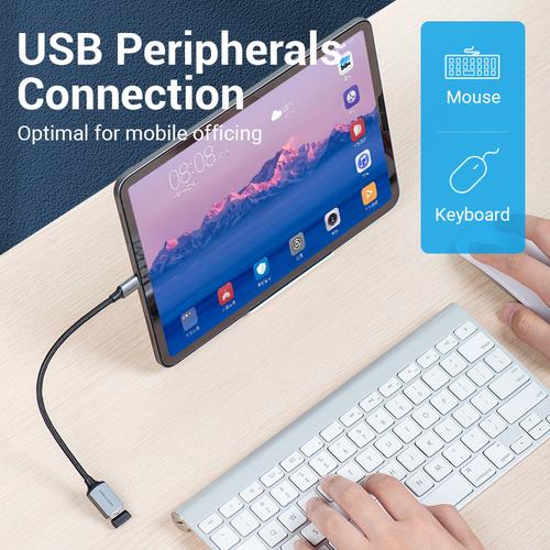Vention USB 3.0 C Male to A Female OTG Cable 0.15M Gray Aluminum Alloy Type