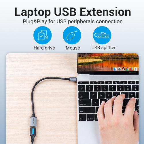 Vention USB 3.0 C Male to A Female OTG Cable 0.15M Gray Aluminum Alloy Type