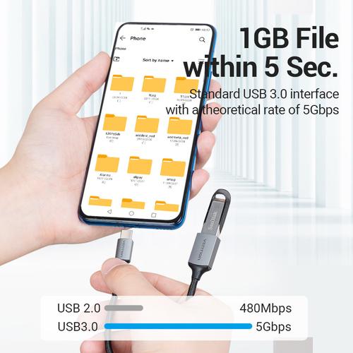 Vention USB 3.0 C Male to A Female OTG Cable 0.15M Gray Aluminum Alloy Type