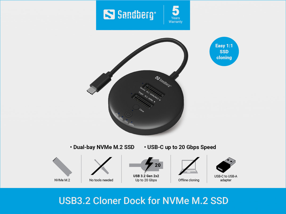 Sandberg 136-72 drev dockingstation USB 3.2 Gen 2 (3.1 Gen 1) Type-C Sort