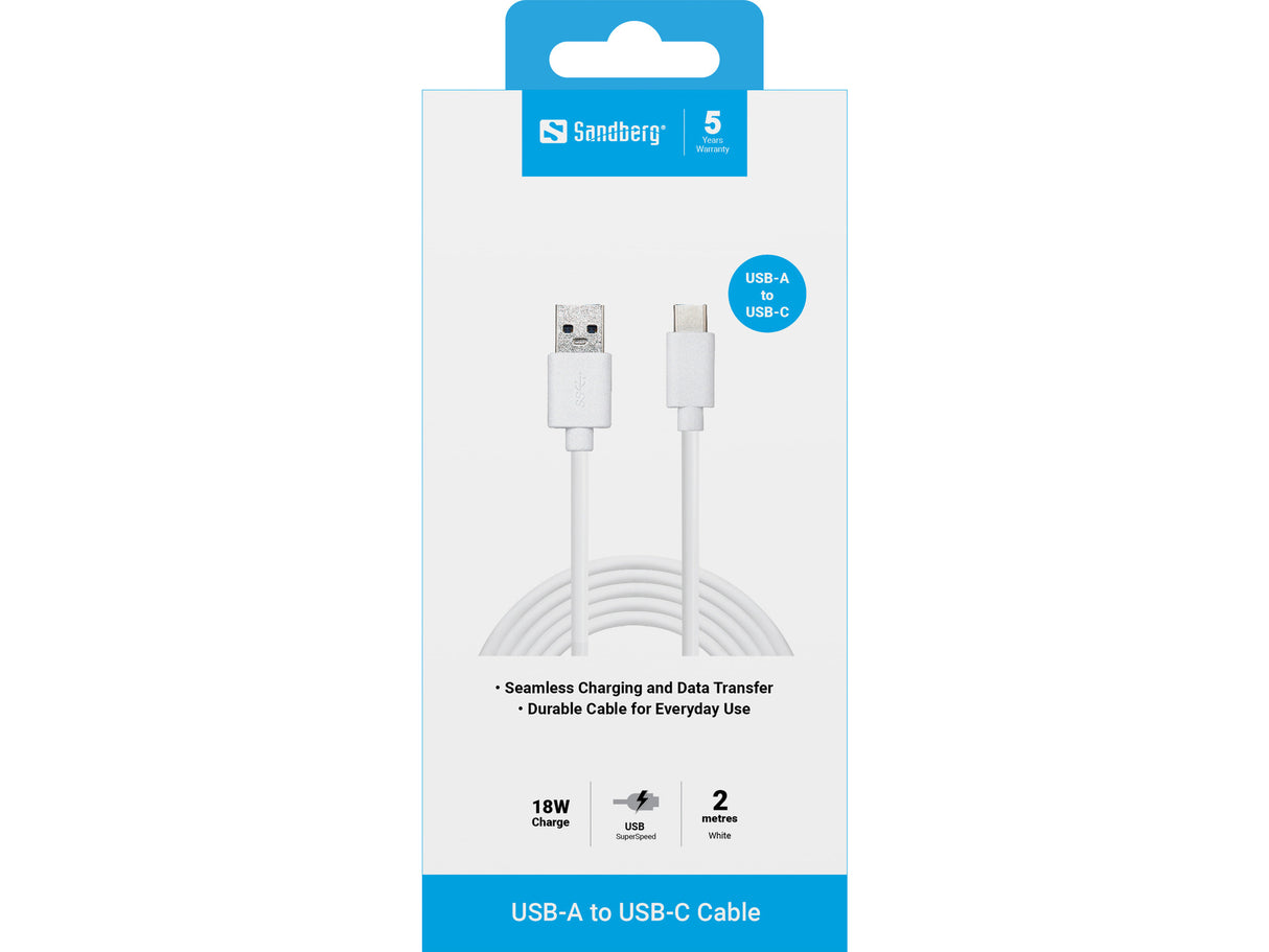 USB-C to USB-A 3.0 Cable, White (2m)
