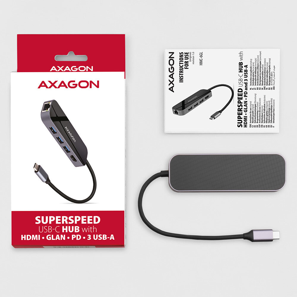 Axagon HMC-6GL dockingstation Ledningsført USB 3.2 Gen 1 (3.1 Gen 1) Type-C Sort, Grå