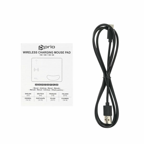 prio Hurtig trådløs opladningsmusemåtte 15W (USB C) sort