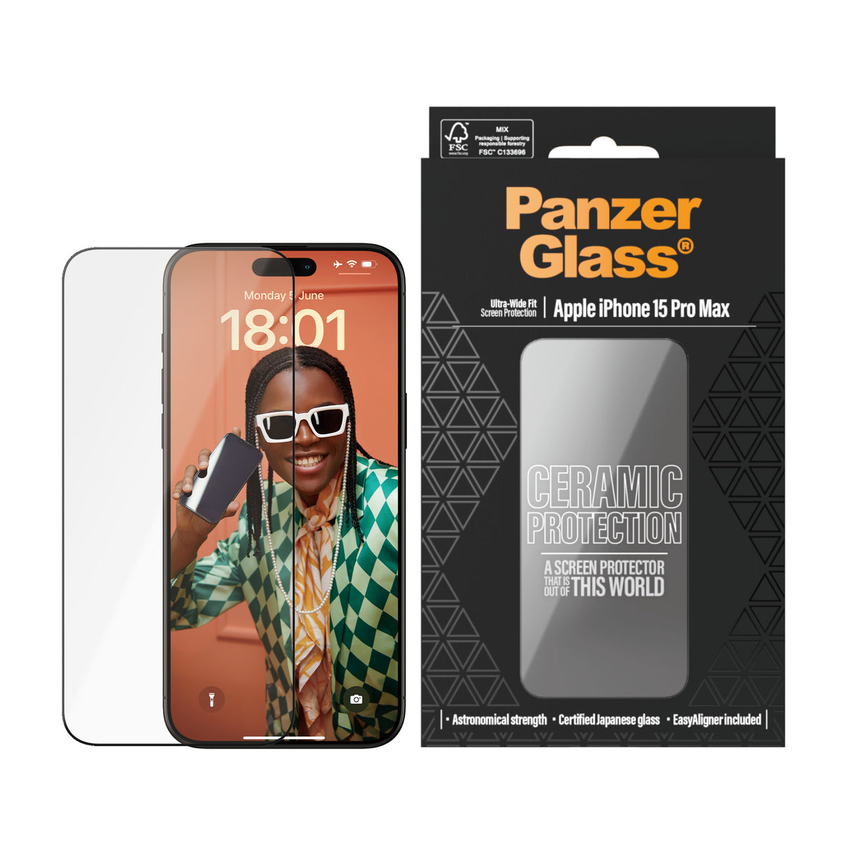 PanzerGlass ® Ceramic Protection for iPhone 15 Pro Max | Ultra-Wide Fit m. EasyAligner