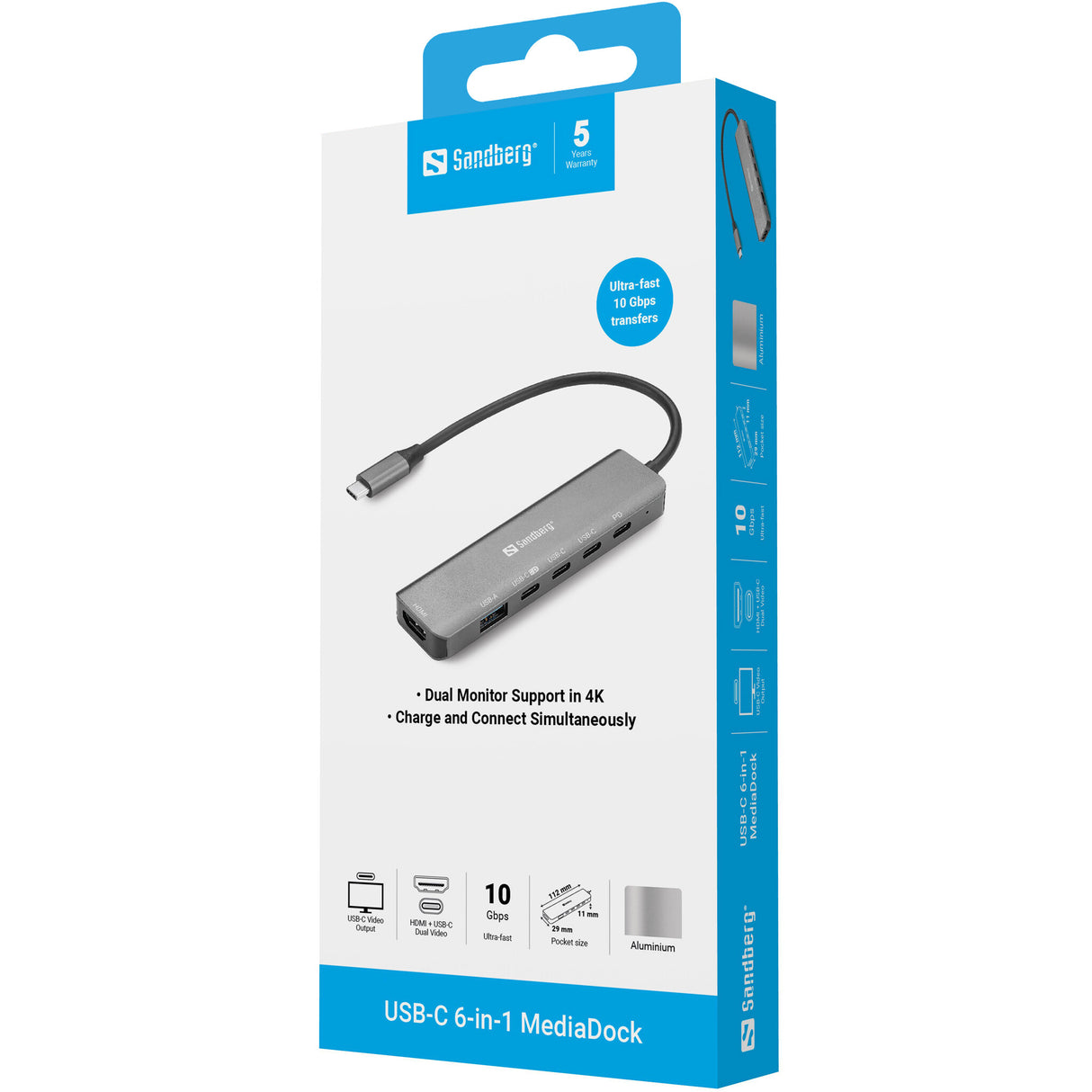 Sandberg 136-77 dockingstation Ledningsført USB 3.2 Gen 1 (3.1 Gen 1) Type-C Grå