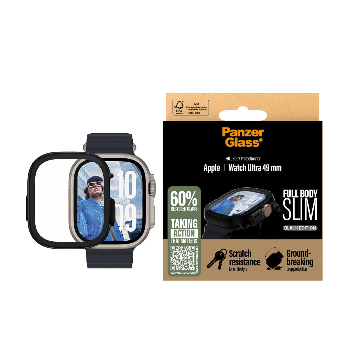 PanzerGlass ® Case Full Body Slim Sort Apple Watch Ultra 3 | Ultra 2 | Ultra | 49mm