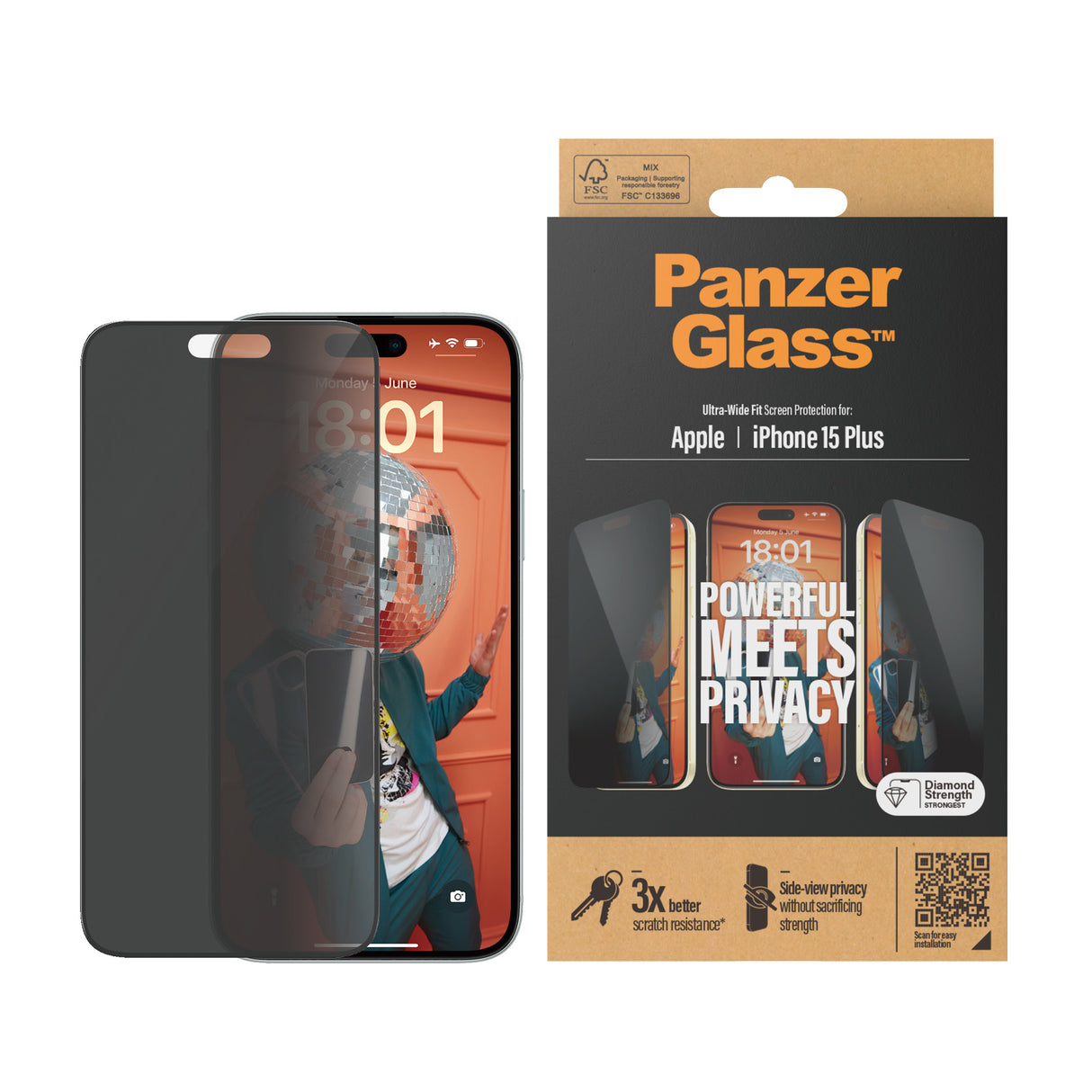 PanzerGlass Privacy Screen Protector iPhone 15 Plus Ultra-Wide Fit