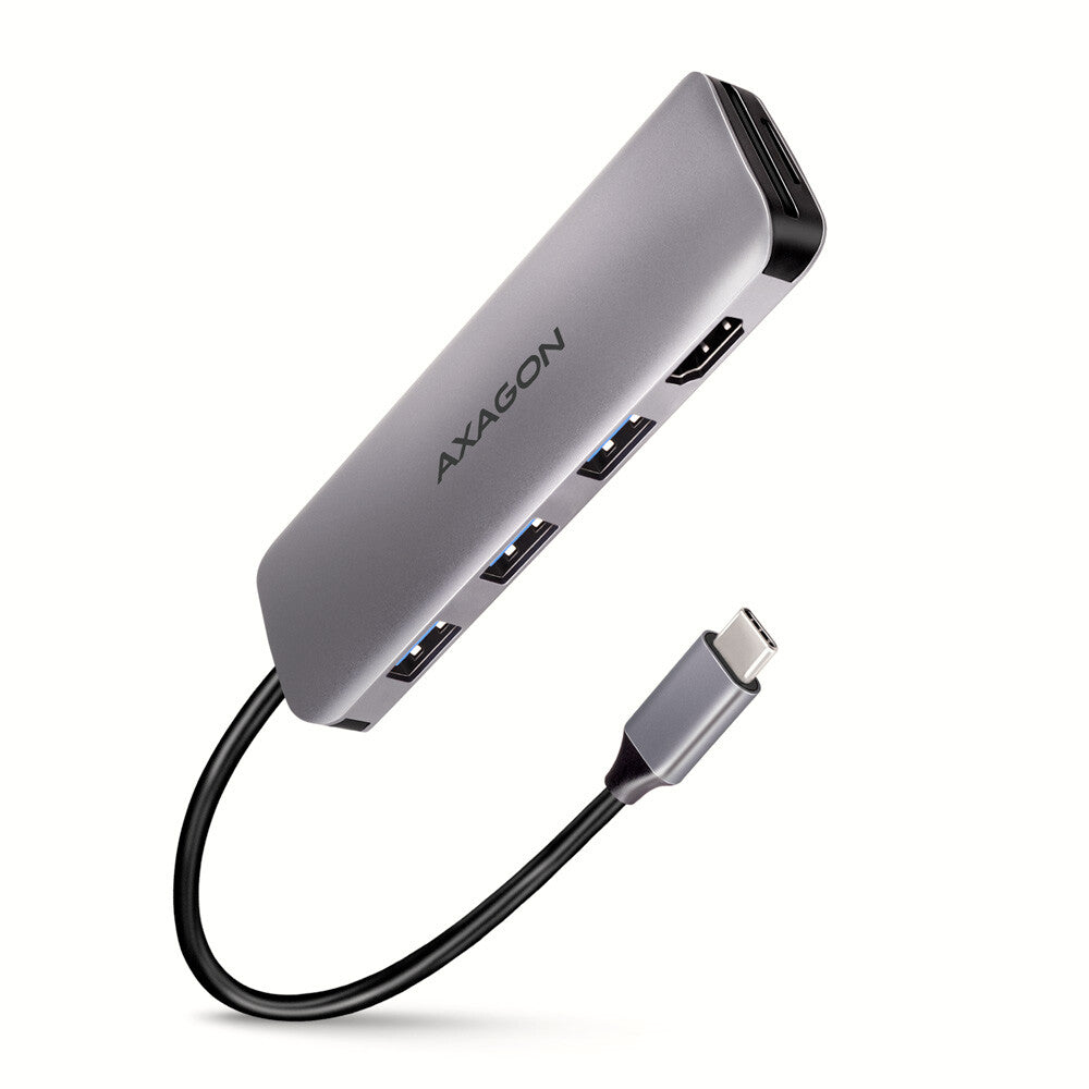 Axagon HMC-HCR3A 3x USB-A+ HDMI+ SD/microSD USB-C 3.2 Gen 1 hub 20cm Ledningsført USB 3.2 Gen 1 (3.1 Gen 1) Type-C Grå