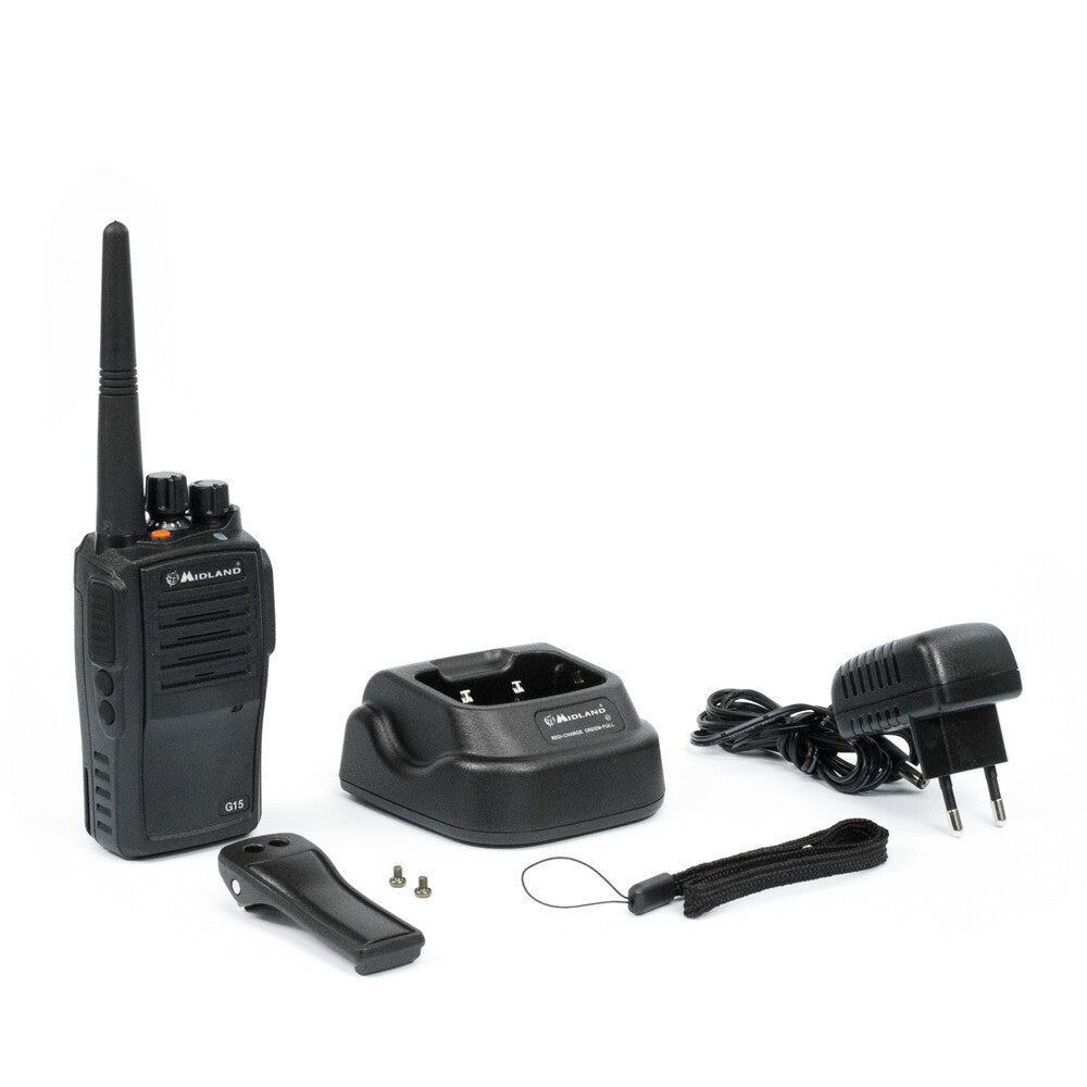 Midland G15 - PMR446 to-vejs radio 8 kanaler 446.00625 - 446.09375 MHz Sort