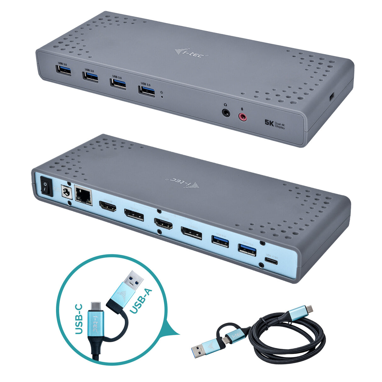i-tec CADUAL4KDOCK dockingstation Ledningsført USB 3.2 Gen 1 (3.1 Gen 1) Type-C Sort, Turkis