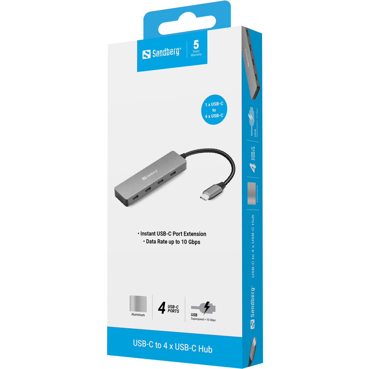 Sandberg 136-41 interface hub USB 3.2 Gen 1 (3.1 Gen 1) Type-C 10000 Mbit/s Grå