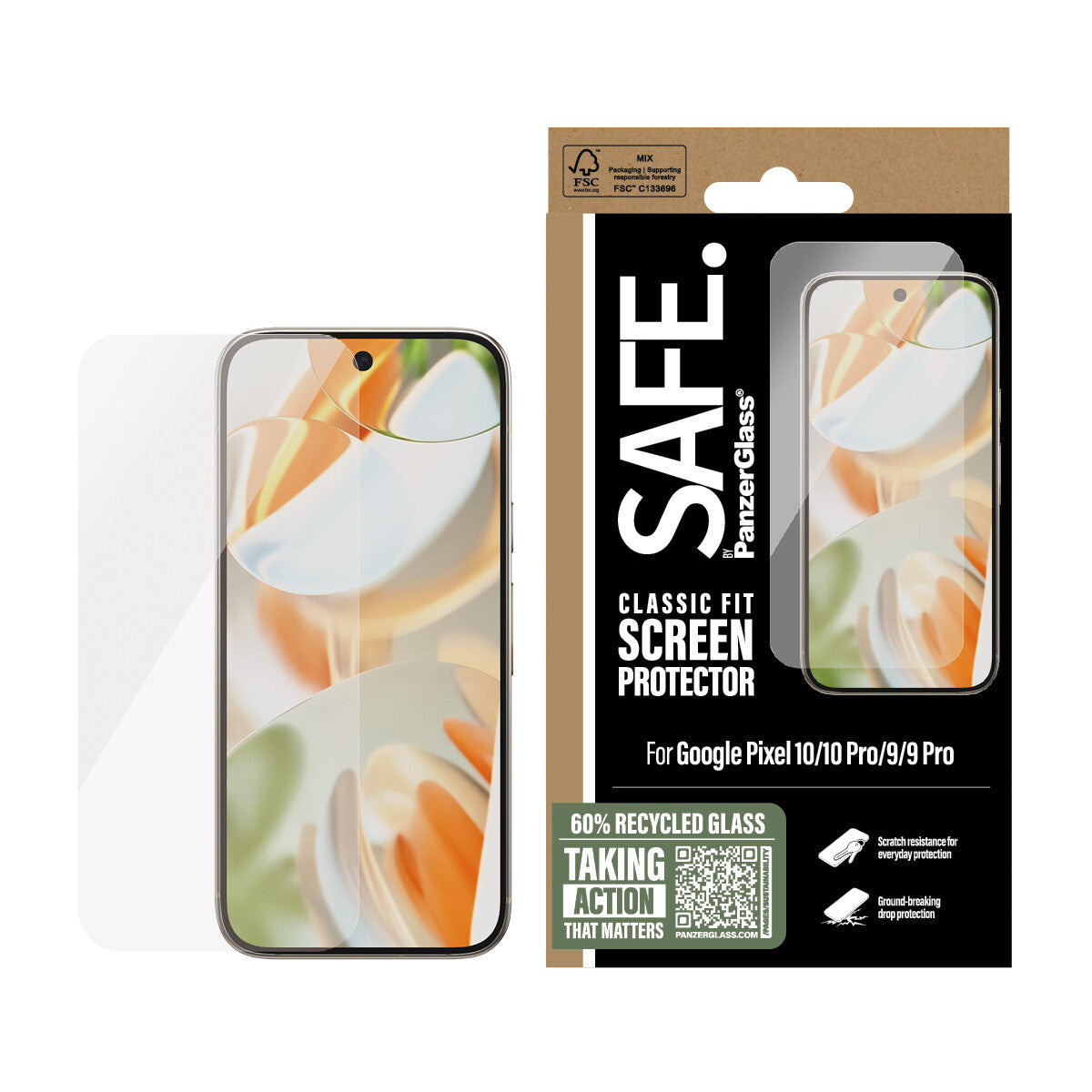 PanzerGlass SAFE. by ® Skærmbeskyttelse Google Pixel 10 | 10 Pro | 9 | 9 Pro | Classic Fit