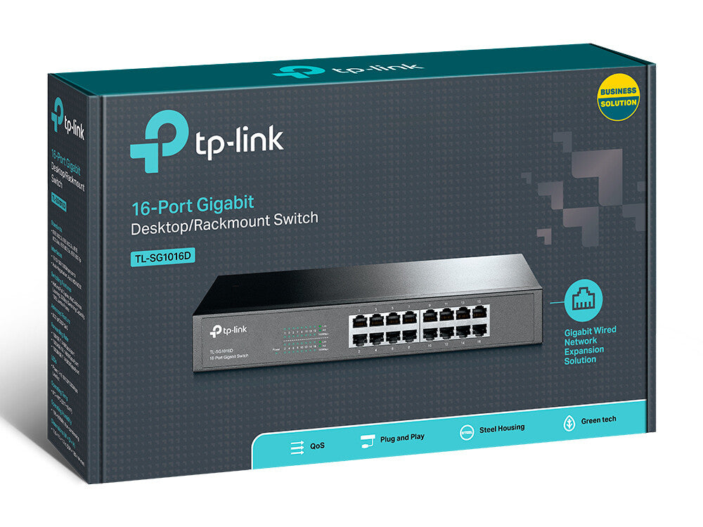 TP-Link TL-SG1016D netværksswitch Ikke administreret L2 Gigabit Ethernet (10/100/1000) Sort