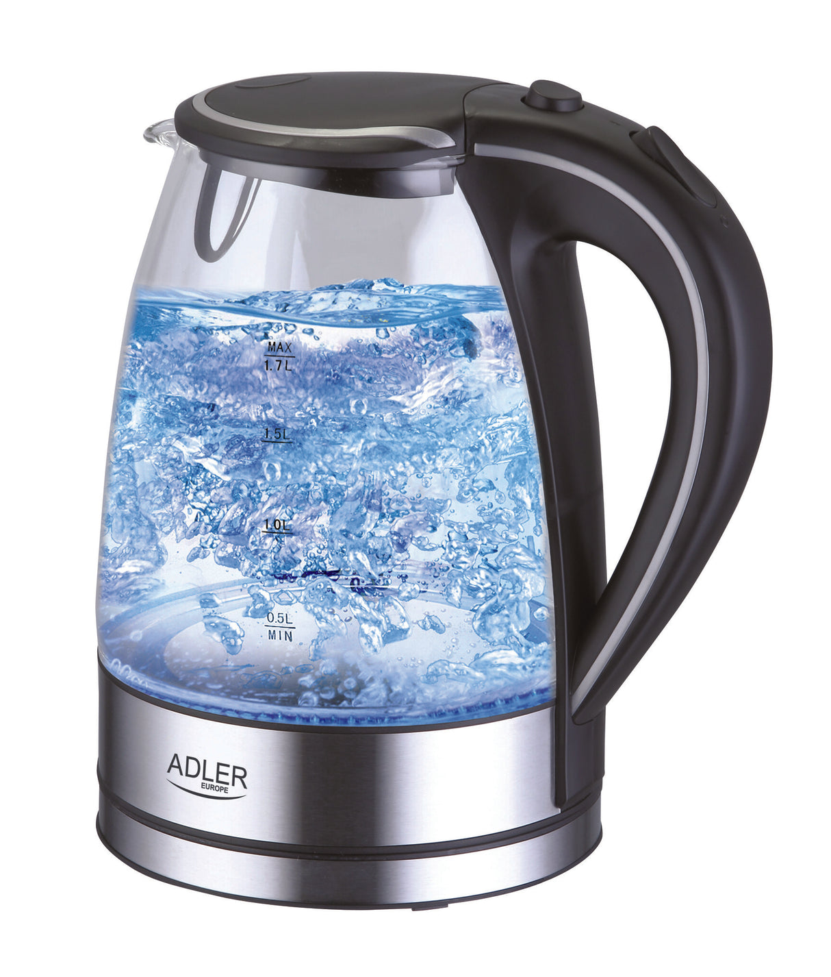 Adler AD 1225 elkedel 1,7 L 2000 W Sort, Rustfrit stål, Transparent