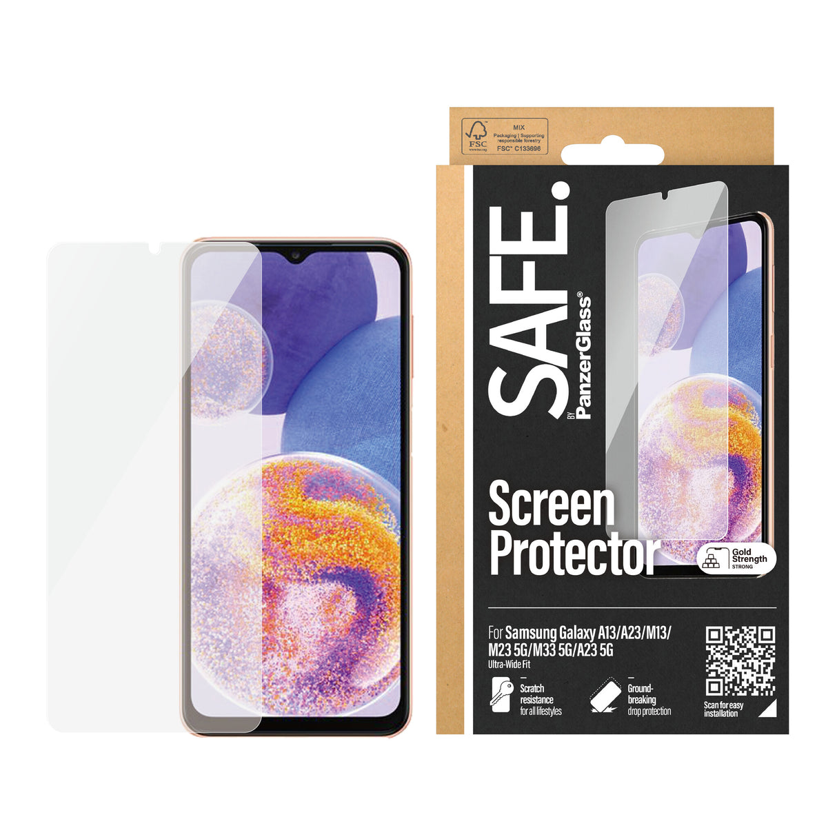 PanzerGlass SAFE. by ® Skærmbeskyttelse Samsung Galaxy A13 | A23 | M13 | M23 5G | M33 5G | A23 5G | Ultra-Wide Fit