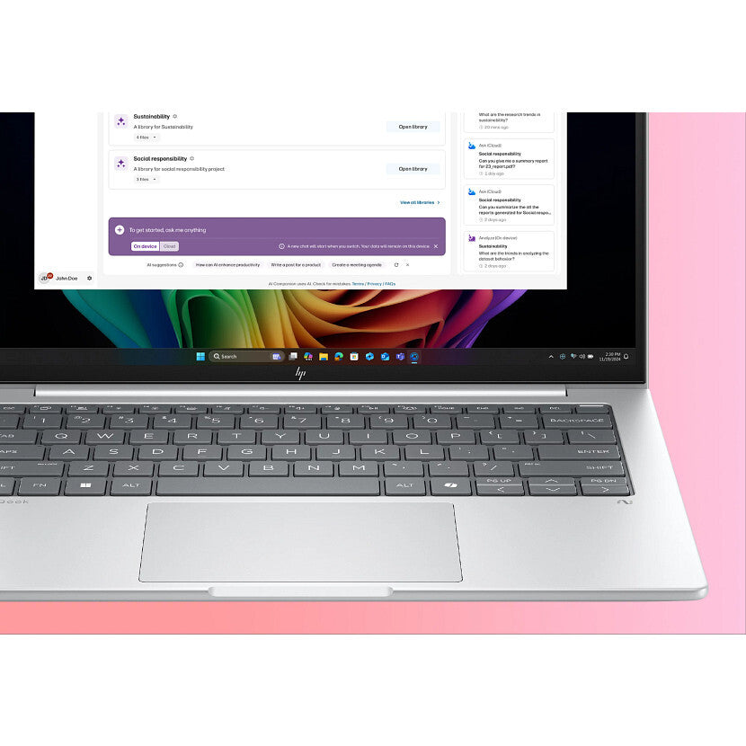 HP EliteBook 8 INC. Copilot+ PC Intel Core Ultra 5 228V Laptop 35,6 cm (14") WUXGA 32 GB LPDDR5x-SDRAM 512 GB SSD Wi-Fi 7 (802.11be) Windows 11 Pro Sølv