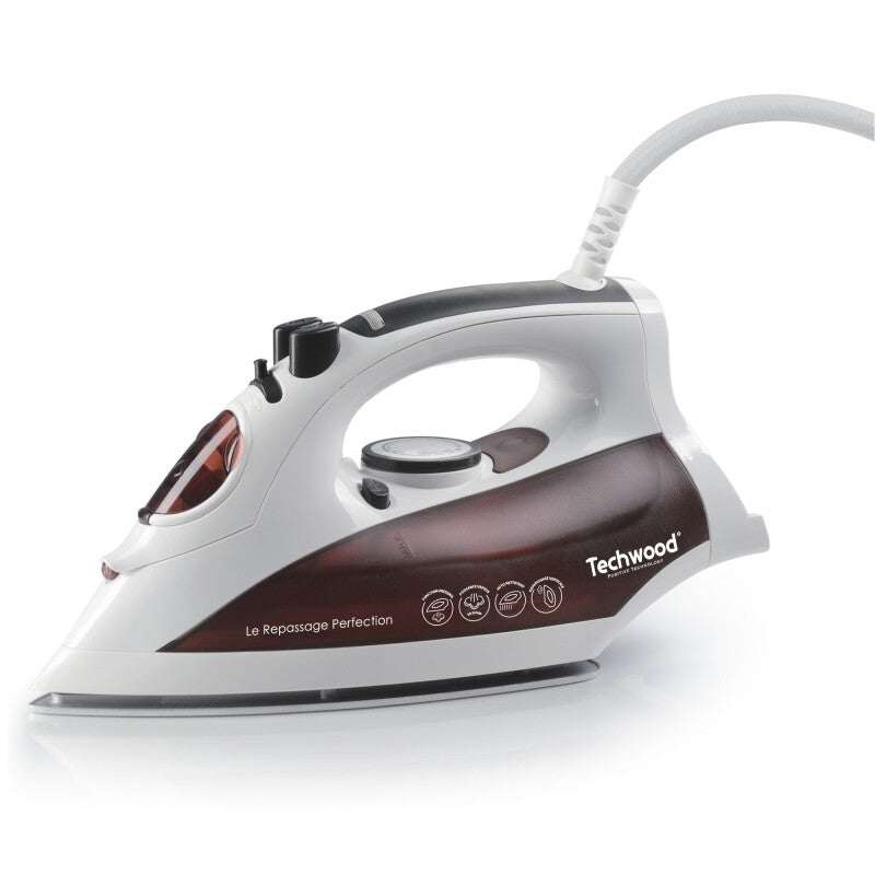 Techwood TFV-2408C strygejern Tør & dampstrygejern Keramisk strygesål 2400 W Brun, Hvid