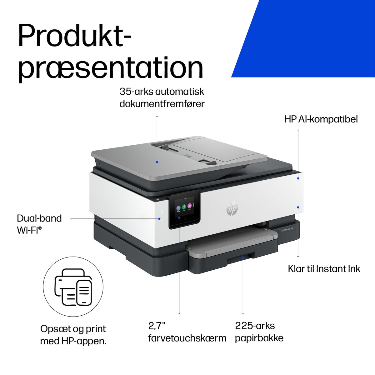 HP OfficeJet Pro 8124e Trådløst All-in-One Farve Printer, Instant Ink; 2-sidet printning