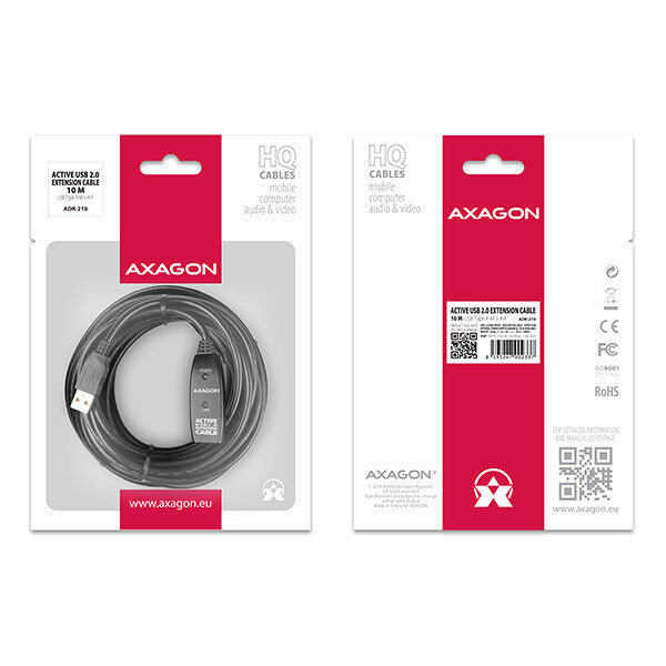 Axagon ADR-210 USB-kabel USB 2.0 10 m USB A 0,48 Gbit/sek. Sort