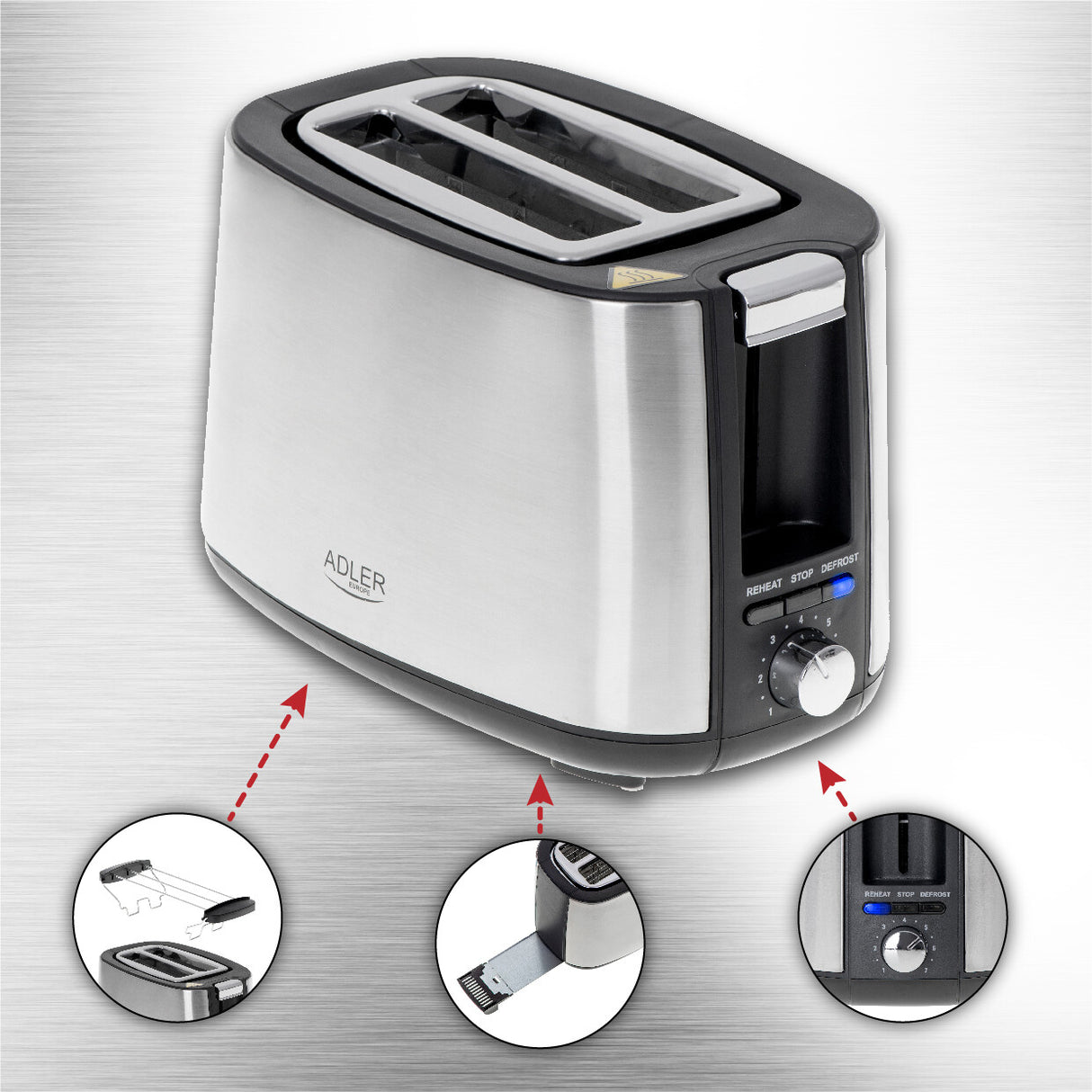 Adler AD 3214 brødrister 7 2 skive(r) 900 W Sølv