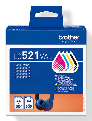 Brother LC521VAL blækpatron 4 stk Original Sort, Blå, Magenta, Gul