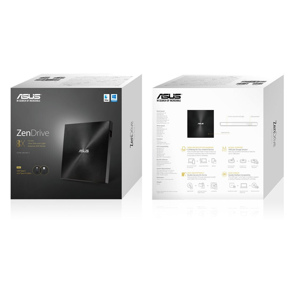 ASUS ZenDrive U9M optisk diskdrev DVD±RW Sort