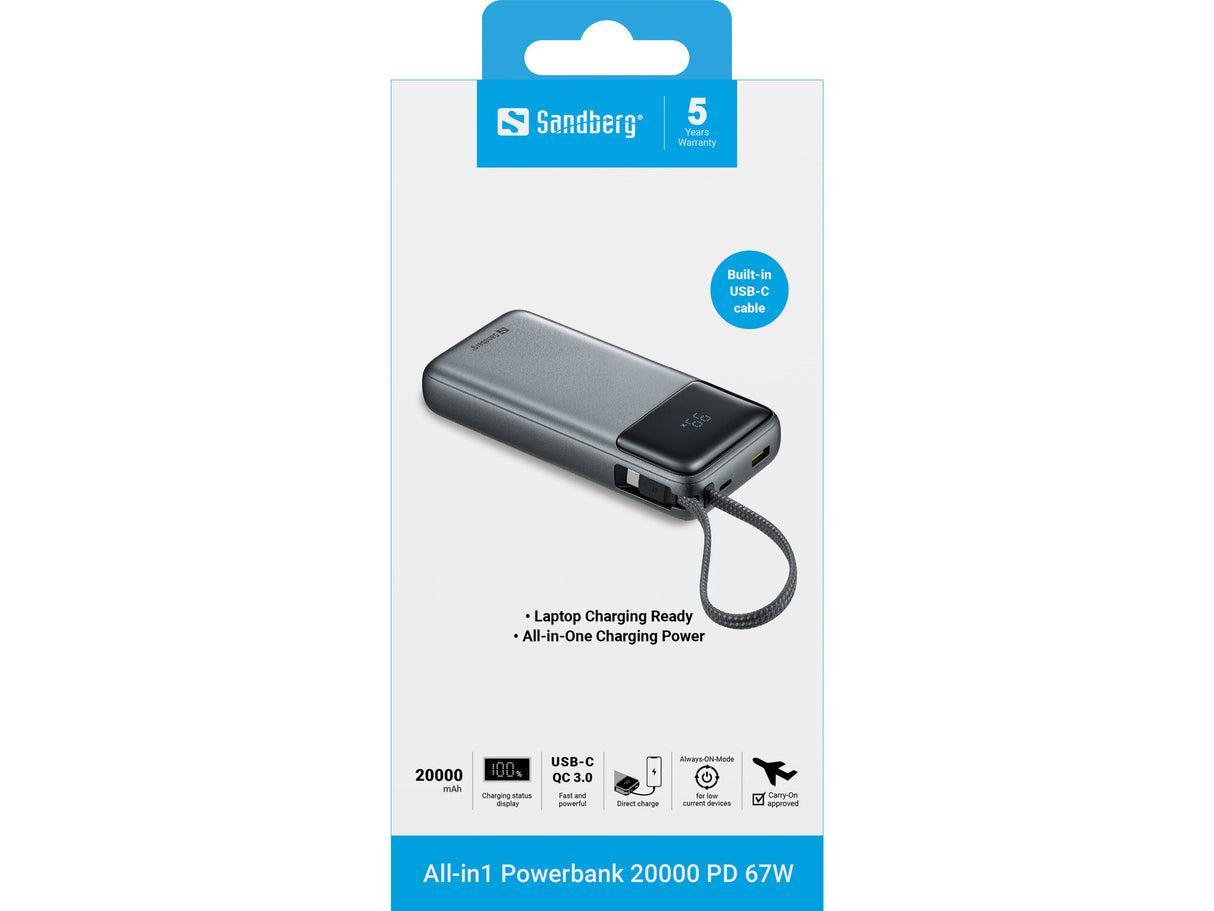 Sandberg 421-29 powerbank Lithium polymer (LiPo) 20000 mAh Sort, Grå