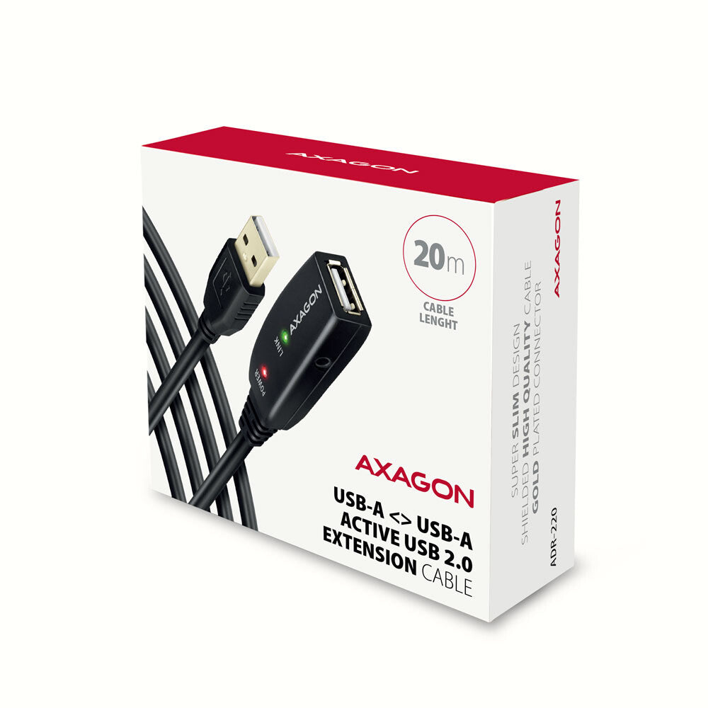Axagon ADR-220 USB 2.0 A-M -> A-F active extension/repeater cable 20m - Kabel - Digital/Daten USB-kabel USB A 0,48 Gbit/sek. Sort
