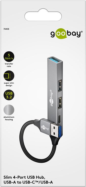 Goobay Slim 4-Port USB-A Hub 4 porte lysegrå