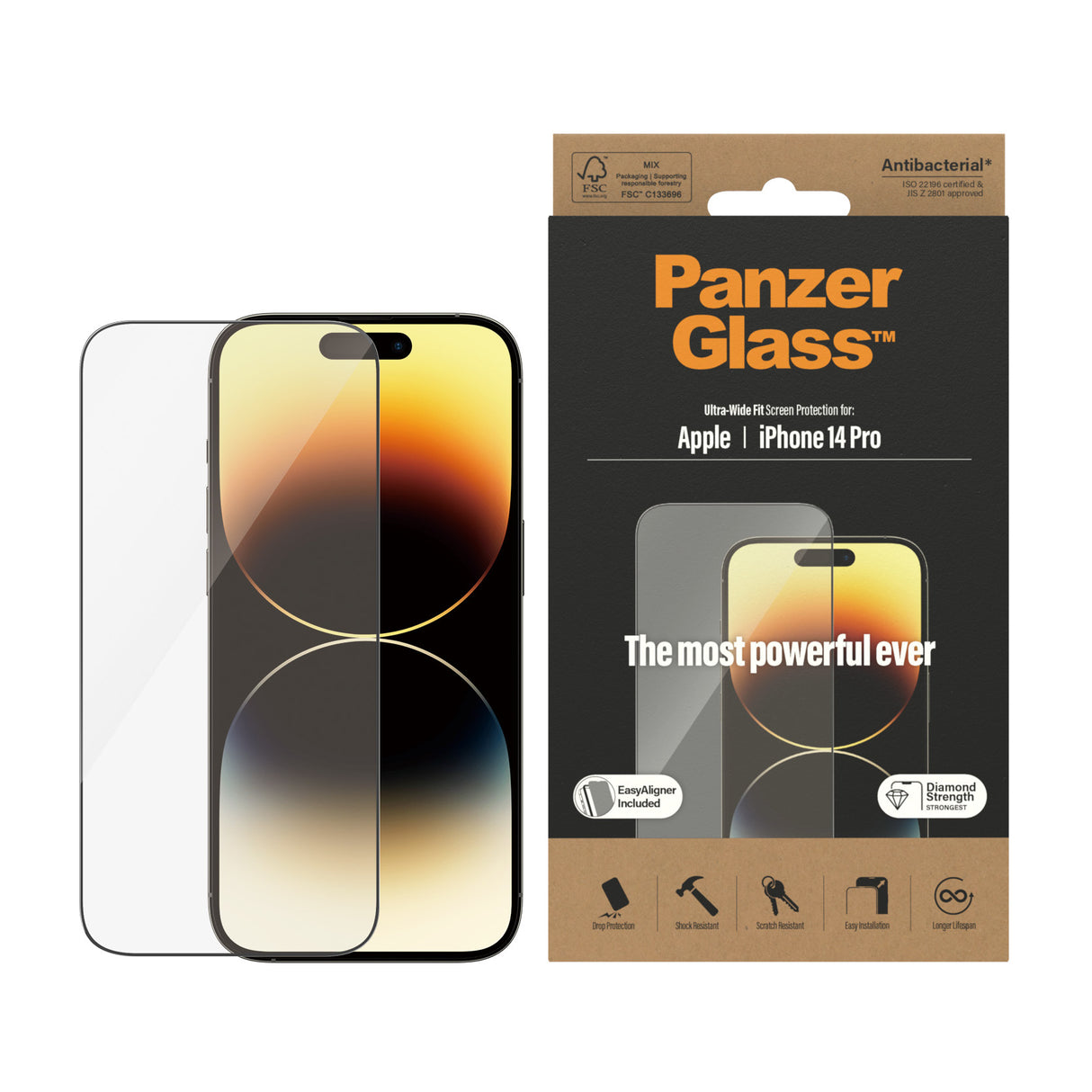 PanzerGlass ® Skærmbeskyttelse iPhone 14 Pro | Ultra-Wide Fit w. EasyAligner
