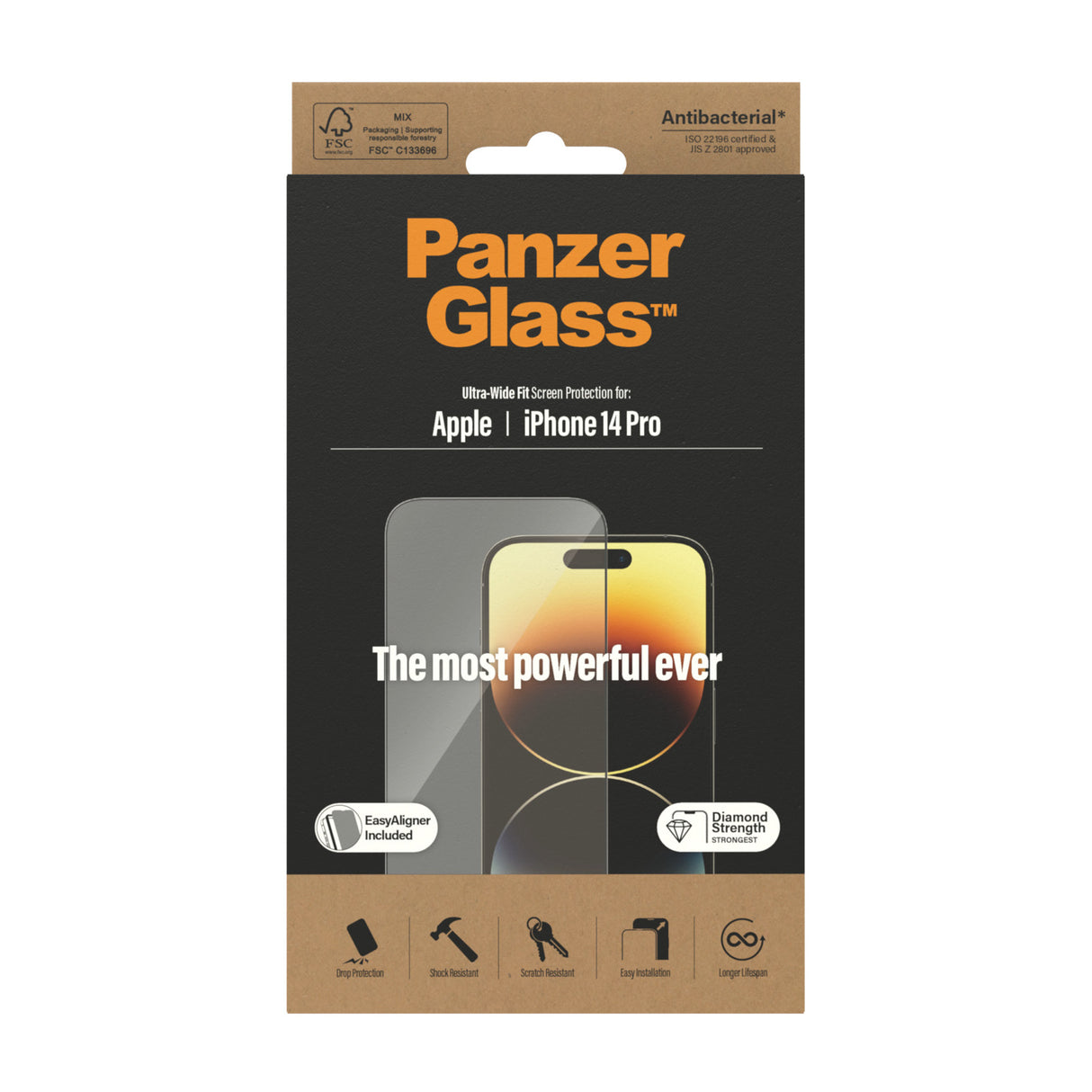 PanzerGlass ® Skærmbeskyttelse iPhone 14 Pro | Ultra-Wide Fit w. EasyAligner