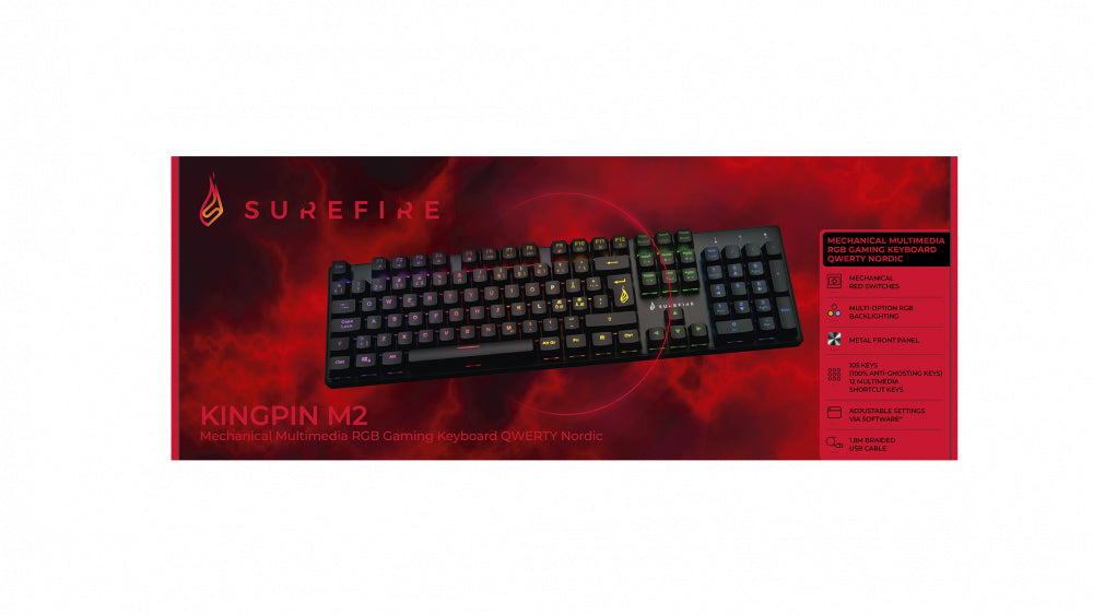 SureFire KingPin M2 tastatur Spil USB QWERTY Nordisk Sort, Metallic