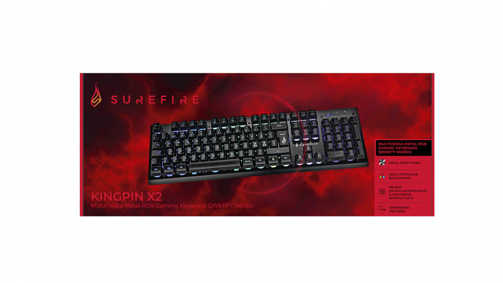 SureFire KingPin X2 tastatur Spil USB QWERTY Nordisk Sort, Metallic