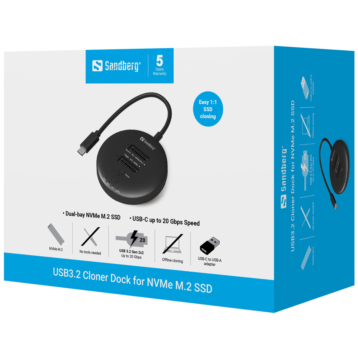 SANDBERG USB3.2 Cloner Dock for M2+NVMe