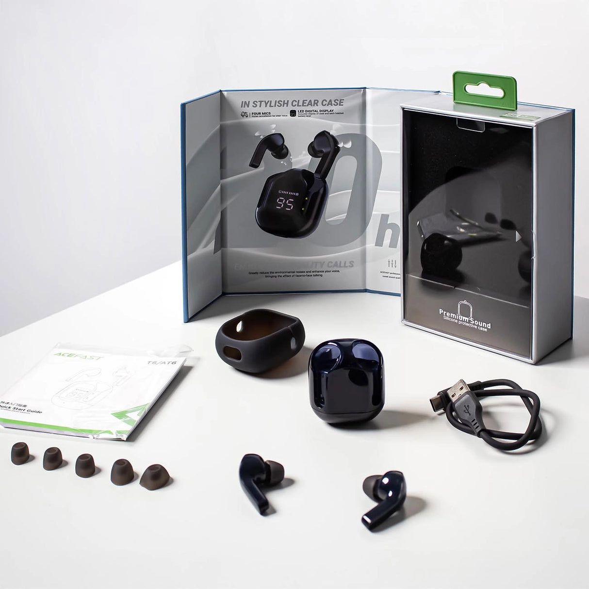 Acefast T6 TWS Bluetooth In-Ear trådløse hovedtelefoner - Grøn