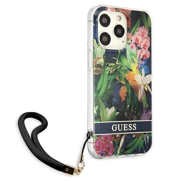 Guess GUHCP13LHFLSB iPhone 13 Pro / 13 6.1" blue/blue hardcase Flower Strap
