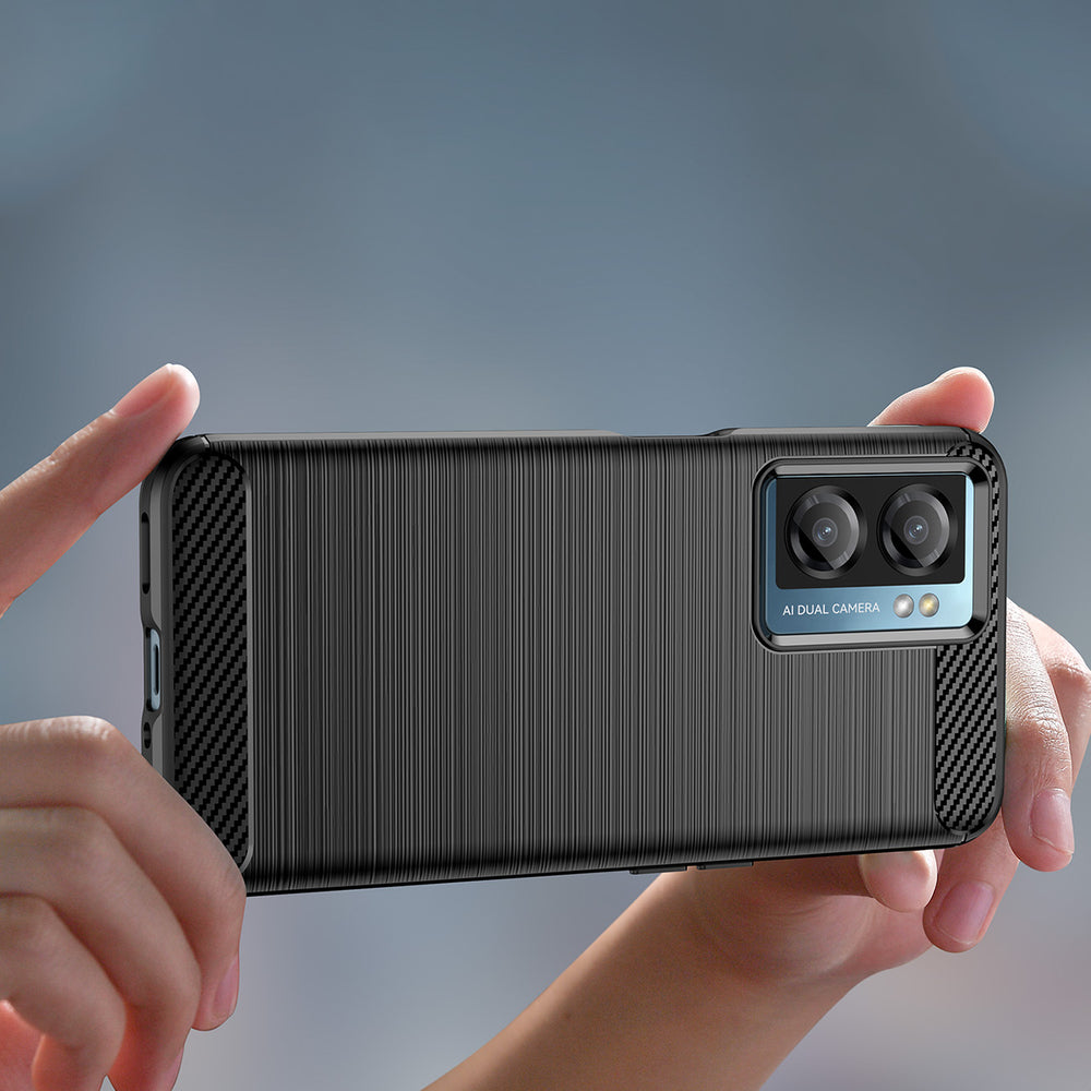 Carbon Case til Xiaomi Poco F4 5G fleksibelt silikone carbon cover sort