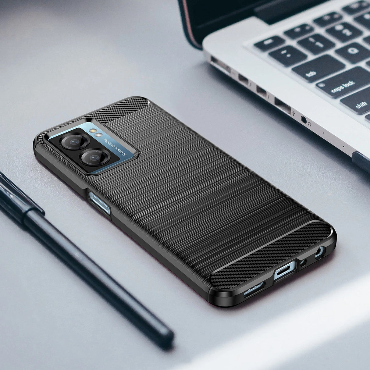 Carbon Case til Xiaomi Poco F4 5G fleksibelt silikone carbon cover sort