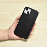 iCarer Oil Wax Premium Ledder Case iPhone 14 Magnetisk Ledder Case med MagSafe Black (WMI14220701-BK)