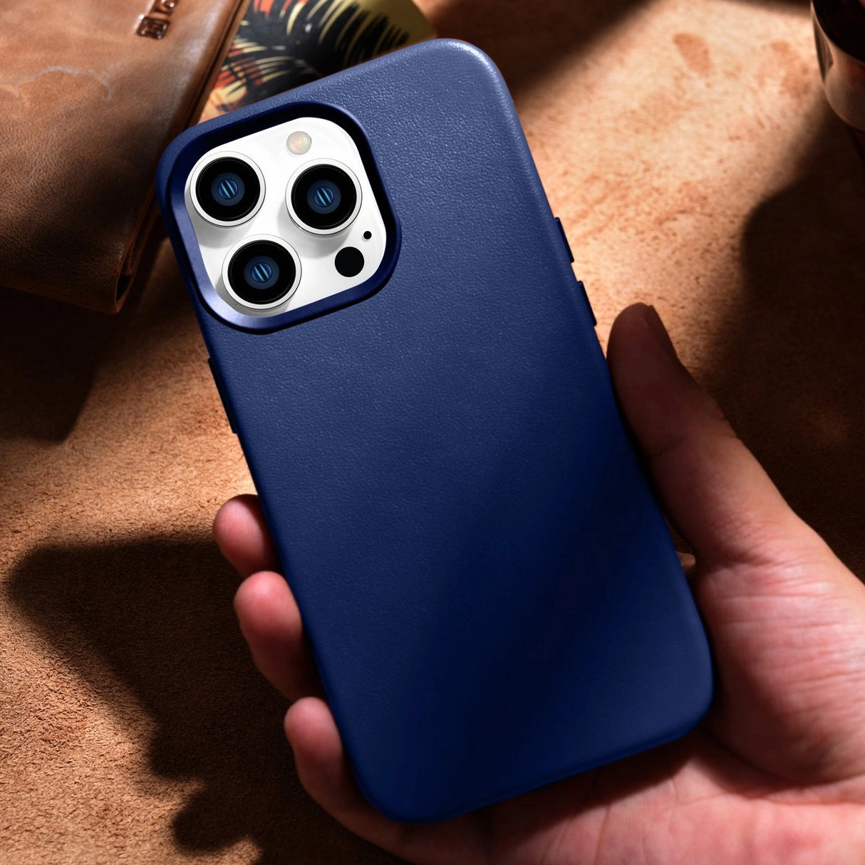 iCarer Case Leather Cover Ægte læder Case til iPhone 14 Pro Max blå (WMI14220708-BU) (MagSafe kompatibel)