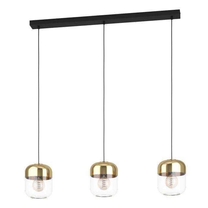 Eglo Maryvilla 3L sort/bruneret/klar/guld langbordspendel