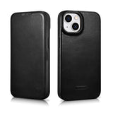 iCarer CE Oil Wax Premium Leather Folio Case Leather Case iPhone 14 Plus Magnetic Flip MagSafe Black (AKI14220707-BK)