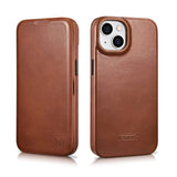 iCarer CE Oil Wax Premium Leather Folio Case iPhone 14 Plus magnetic flip case MagSafe brown (AKI14220707-BN)